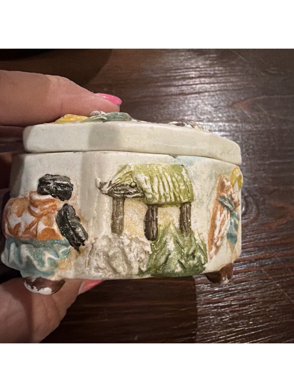 Capodimonte Porcelain Octagon Trinket Case Trinket Box with Lid Italy